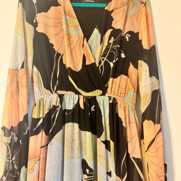 Lulu's Black and Cream Floral Long Sleeve Dress - Picture 2 of 2